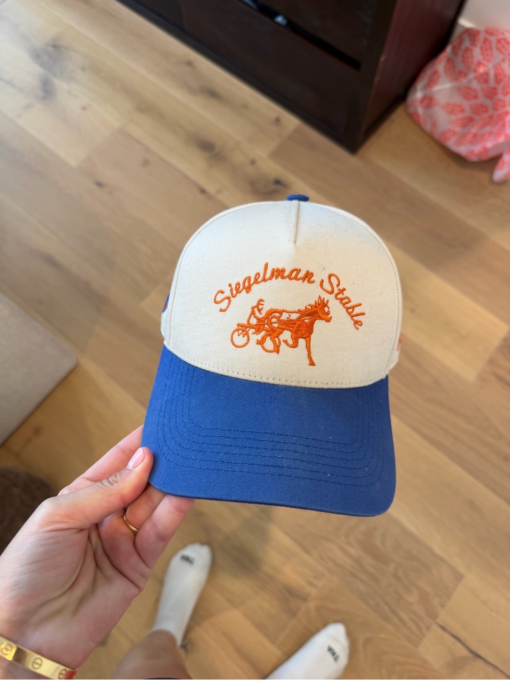 Siegelman Stable Embroidered Trucker Hat - Knicks collab White & Royal Blue